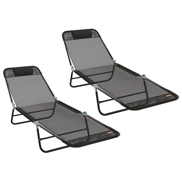 vidaXL Chaises longues pliantes 2 Pièces avec têtière textilène noire