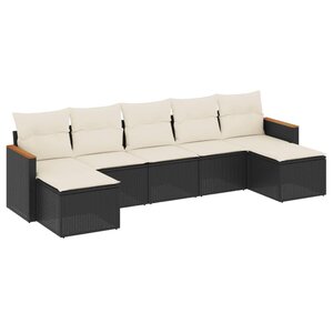 vidaXL Salon de jardin 7 Pièces avec coussins noir résine tressée