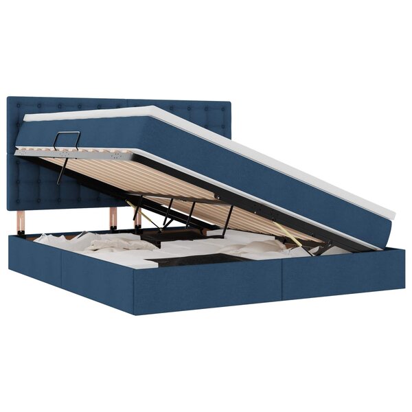vidaXL Lit avec rangement et matelas Bleu 160 x 200 cm tissu