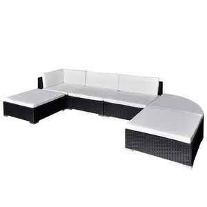 vidaXL Salon de jardin 6 Pièces avec coussins résine tressée noir