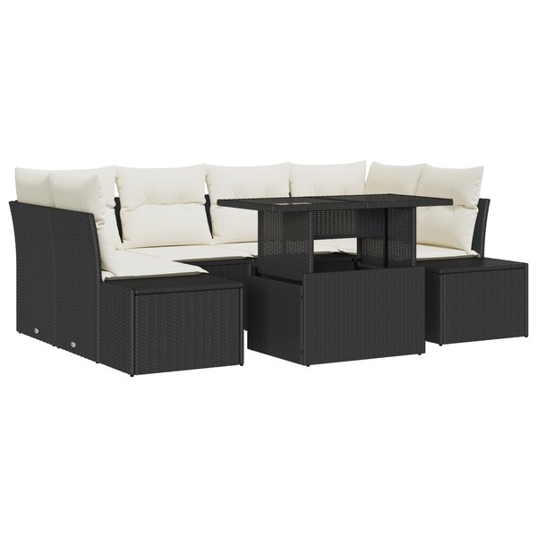 vidaXL Ensemble de canapé de jardin 7 pièces avec coussins Noir Poly Rattan
