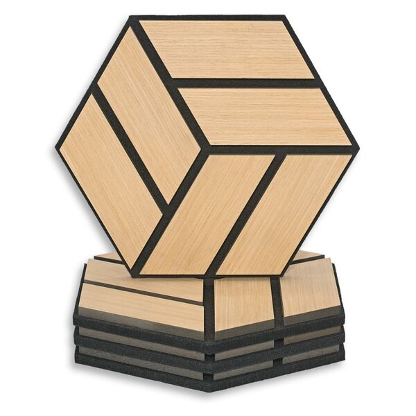 10 panneaux muraux hexagonaux bois naturel 30x26 cm