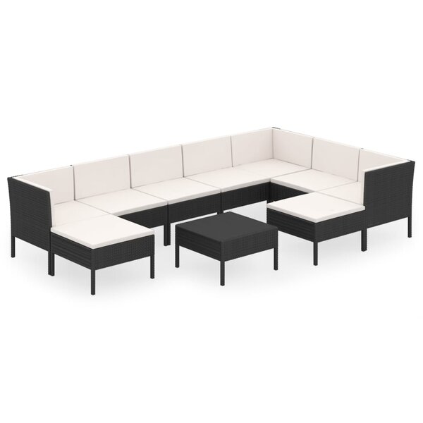 vidaXL Salon de jardin 10 Pièces avec coussins Résine tressée Noir