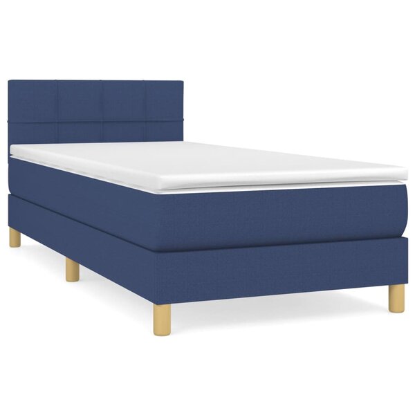 vidaXL Sommier à lattes de lit avec matelas Bleu 90x200 cm Tissu