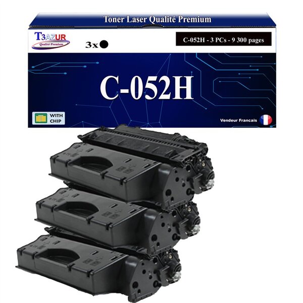 T3AZUR - 3x Toners compatibles avec Canon 052H pour Canon LBP-212dw  LBP-215x  LBP-214dw Noir - 9 200p
