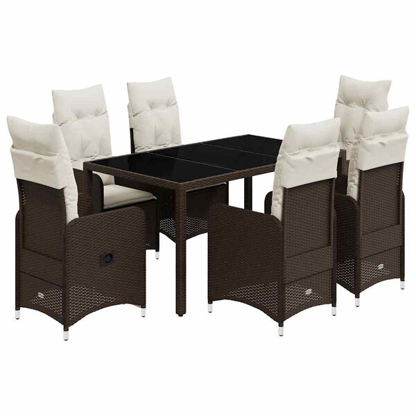 vidaXL Ensemble de bistro de jardin 7 Pièces coussins marron poly rotin