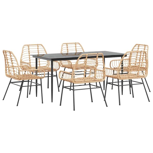 vidaXL Ensemble à manger jardin 7Pièces marron poly rotin verre