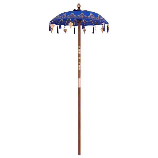 vidaXL Parasol balinais Bleu (90-100) x 260 cm Coton et bois massif