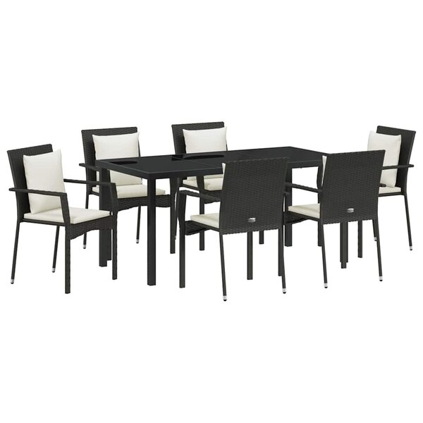 vidaXL Ensemble de salle à manger pour jardin 7 Pièces Noir Poly rotin
