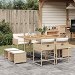 vidaXL Ensemble à manger de jardin et coussins 9 Pièces beige Poly rotin