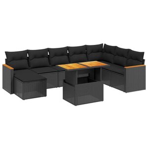 vidaXL Salon de jardin 9 Pièces avec coussins noir résine tressée