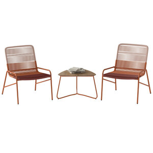 Lot de 3 ensemble de bistro patio 67 x 57 x 74 cm confort ergonomique design moderne en rotin PE orange 20_0011840