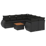 vidaXL Salon de jardin 9 Pièces avec coussins noir résine tressée