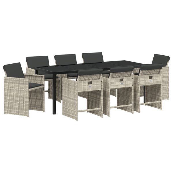 vidaXL Set de salle à manger de jardin 9 pièces avec coussins gris clair en rattan PE