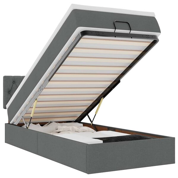 vidaXL Lit ottoman avec matelas et LED gris foncé 90x200 cm tissu