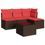 vidaXL Salon de jardin avec coussins 5 Pièces marron résine tressée