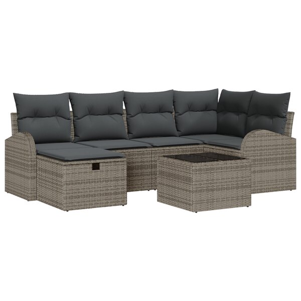 Ensemble de canapé de jardin 7 pièces avec coussins gris en poly rotin