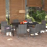 vidaXL Ensemble à manger de jardin coussins 7Pièces Résine tressée Gris
