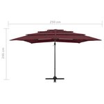 vidaXL Parasol de jardin à 4 niveaux mât en aluminium rouge bordeaux