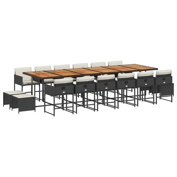 vidaXL Ensemble à manger de jardin 17 Pièces coussins noir résine tressée