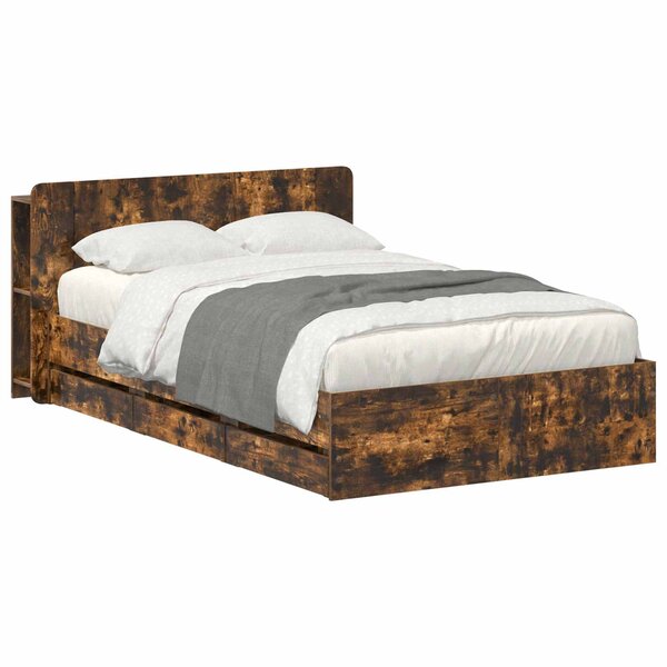 vidaXL Cadre de lit avec rangement Chêne fumé 120 x 190 cm