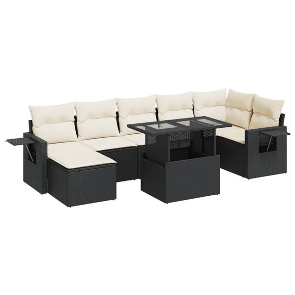 vidaXL Salon de jardin 8 Pièces avec coussins noir résine tressée