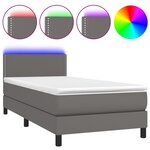 vidaXL Sommier à lattes de lit et matelas LED Gris 90x190cm Similicuir