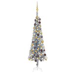 Vidaxl arbre de noël mince avec led et boules argenté 150 cm