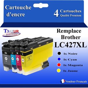 T3AZUR- 4x Cartouche compatible avec Brother LC427 XL pour Brother MFC-J5955DW  MFC-J6950  MFC-J6955DW
