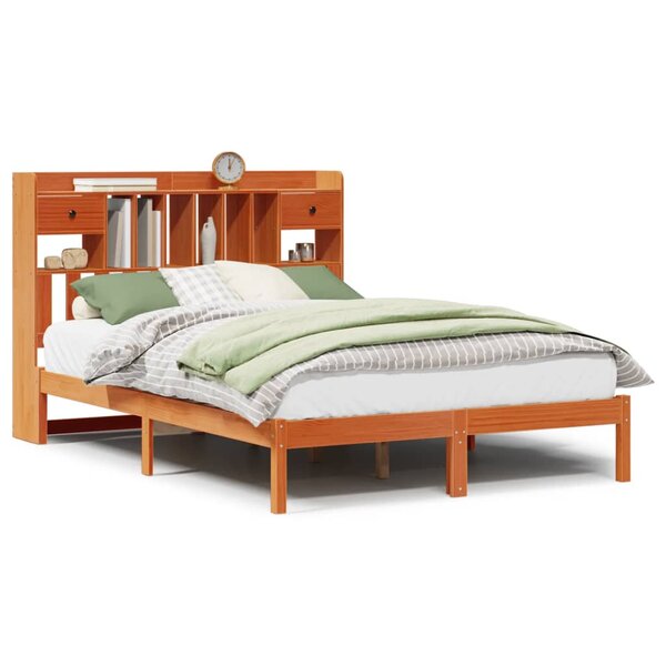 vidaXL Lit bibliothèque sans matelas cire marron 140x190 cm pin massif
