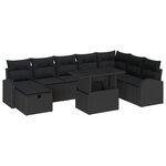 vidaXL Canapé de jardin 9 pièces avec coussins en poly rattan  noir.