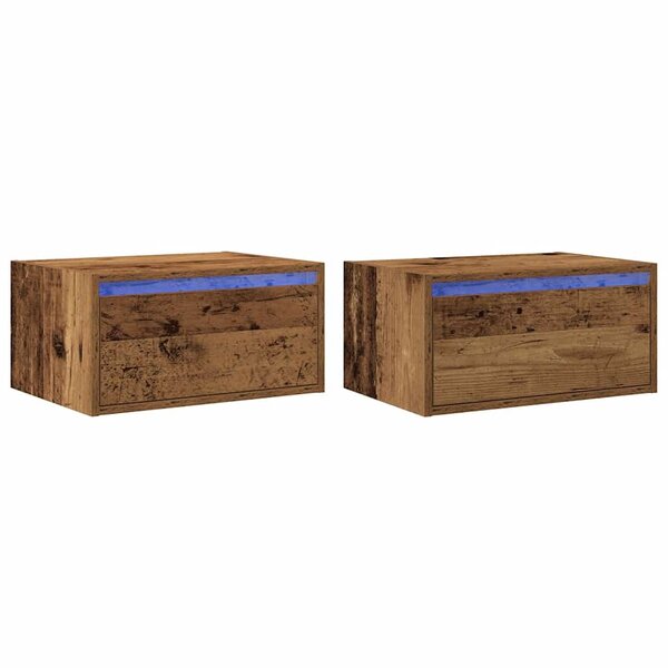 vidaXL Tables de chevet murales avec lumières LED 2 Pièces vieux bois