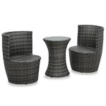vidaXL Mobilier de bistro 3 Pièces avec coussins Résine tressée Gris