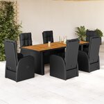 vidaXL Ensemble à manger de jardin coussins 7 Pièces noir résine tressée