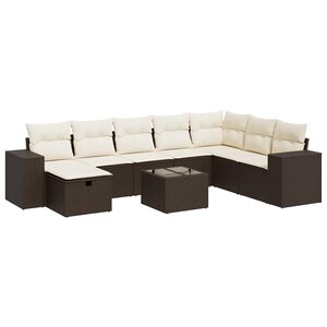 vidaXL Salon de jardin avec coussins 9 Pièces marron résine tressée