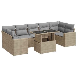vidaXL Salon de jardin avec coussins 8 Pièces beige résine tressée