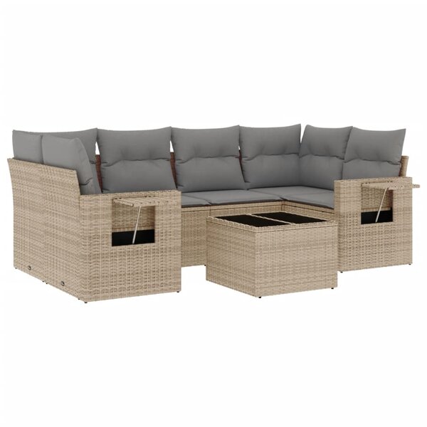 vidaXL Salon de jardin avec coussins 7 Pièces beige résine tressée