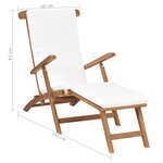 vidaXL Chaise longue avec coussin Blanc crème Bois de teck solide