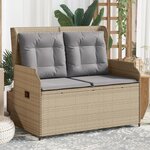 vidaXL Banc inclinable de jardin avec coussins beige résine tressée