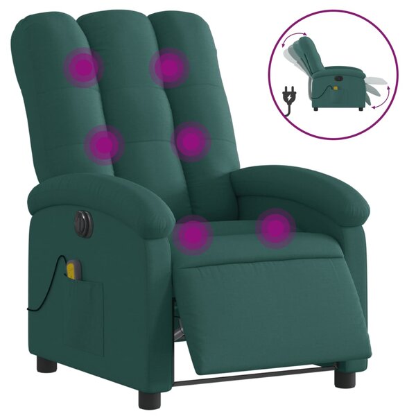 vidaXL Fauteuil de massage inclinable électrique Vert foncé Tissu
