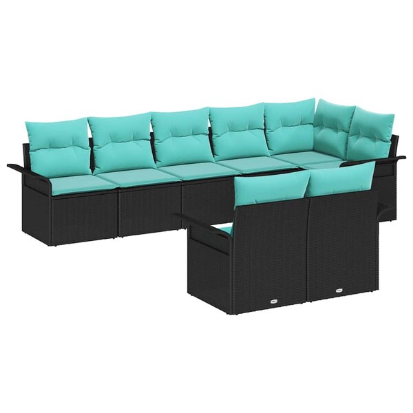 vidaXL Ensemble de canapé de jardin avec coussin 8 Pièces Noir Poly rotin