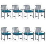 vidaXL Chaises de jardin et coussins lot de 8 Bois acacia solide Gris
