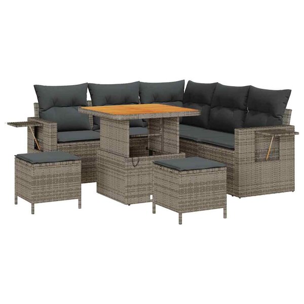 vidaXL Ensemble de canapé de jardin 8 Pièces Gris polyrotin