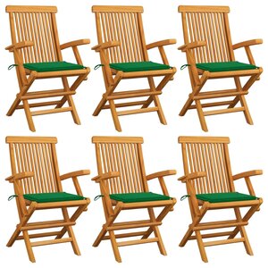 vidaXL Chaises de jardin avec coussins vert lot de 6 Bois teck massif