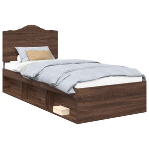vidaXL Cadre de lit avec tête de lit Chêne brun 75 x 190 cm Pin massif