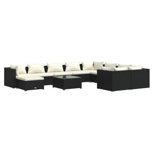 Salon de jardin meuble d'extérieur ensemble de mobilier 11 pièces avec coussins résine tressée noir 02_0015447