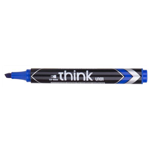 Marqueur Permanent Think pointe biseautée 1 5-5mm bleu séchage rapide peu odorant DELI