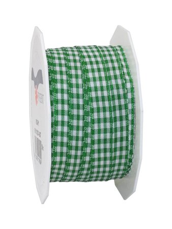 Ruban textile carreau de vichy 20-m-rouleau 10 mm vert/blanc
