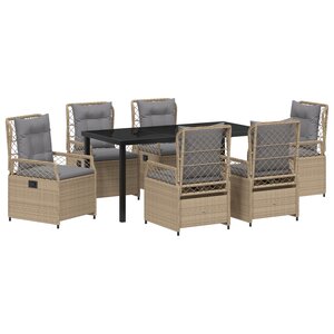 vidaXL Set de repas de jardin 7 pièces beige poly rattan