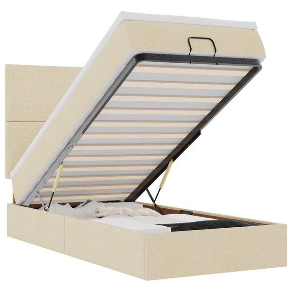 vidaXL Lit ottoman avec matelas et LED crème 90x200 cm tissu